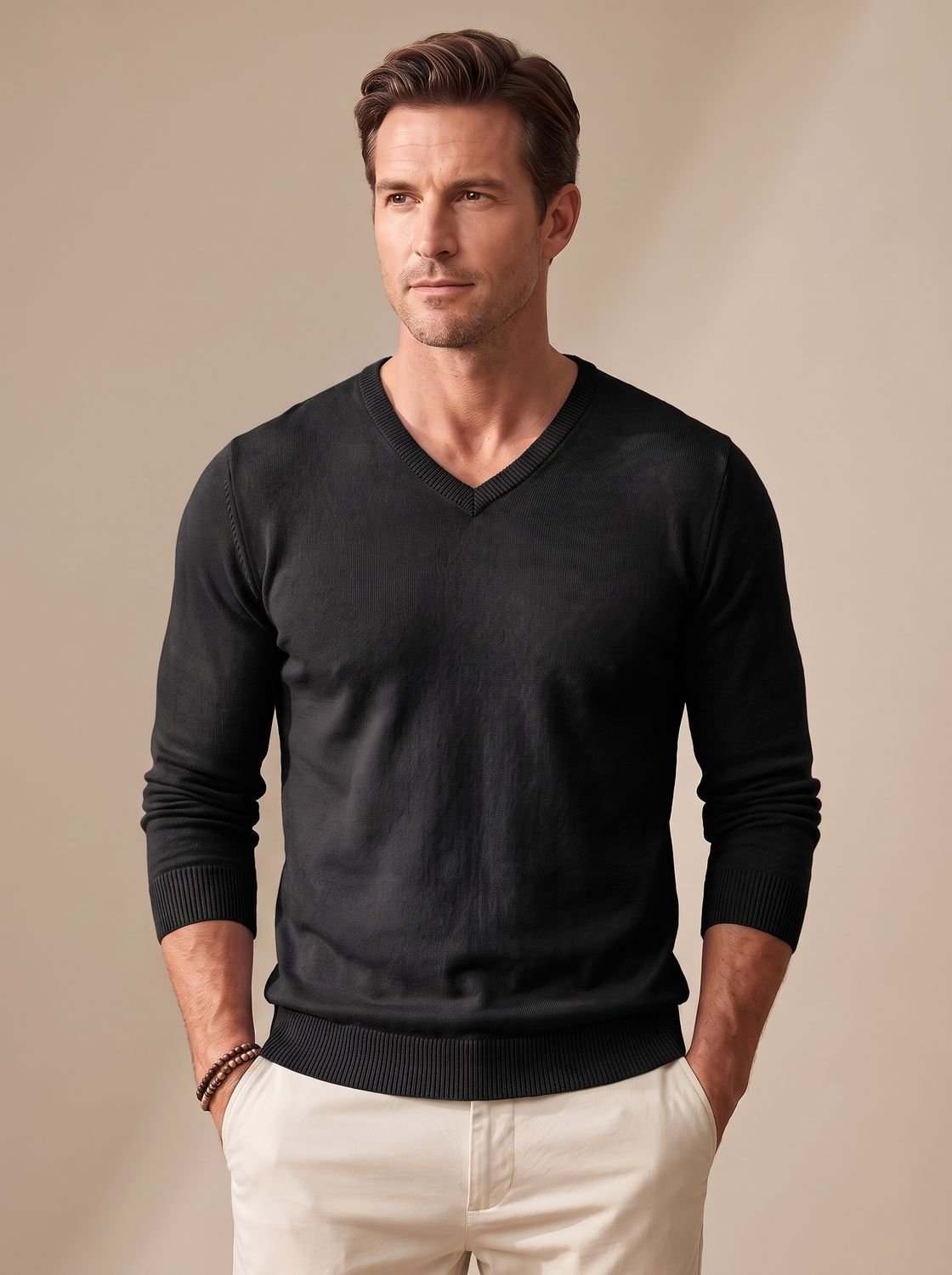 Men's Slim-Fit V-Neck Fine-Knit Sweater - Harren Cole