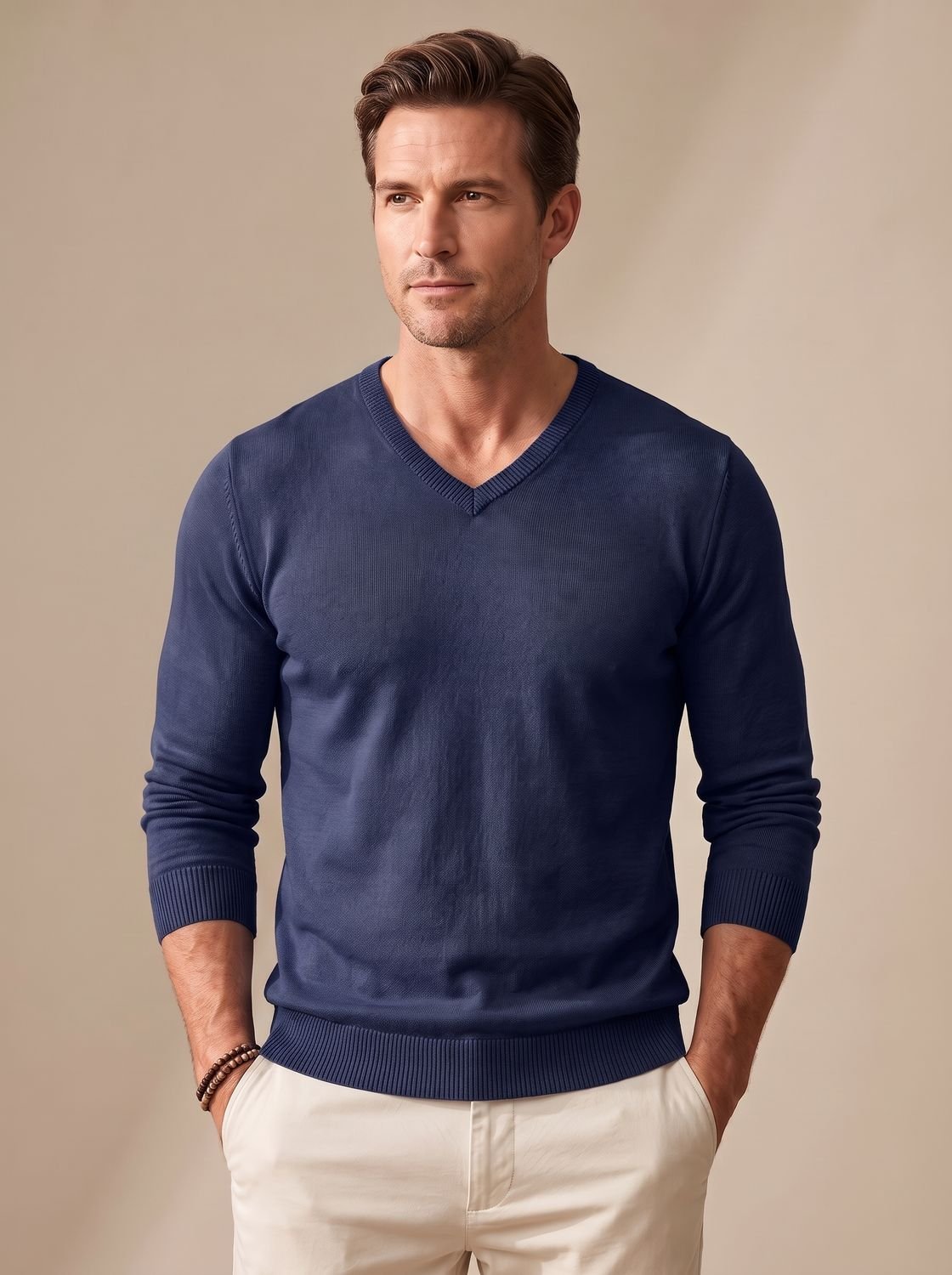 Men's Slim-Fit V-Neck Fine-Knit Sweater - Harren Cole