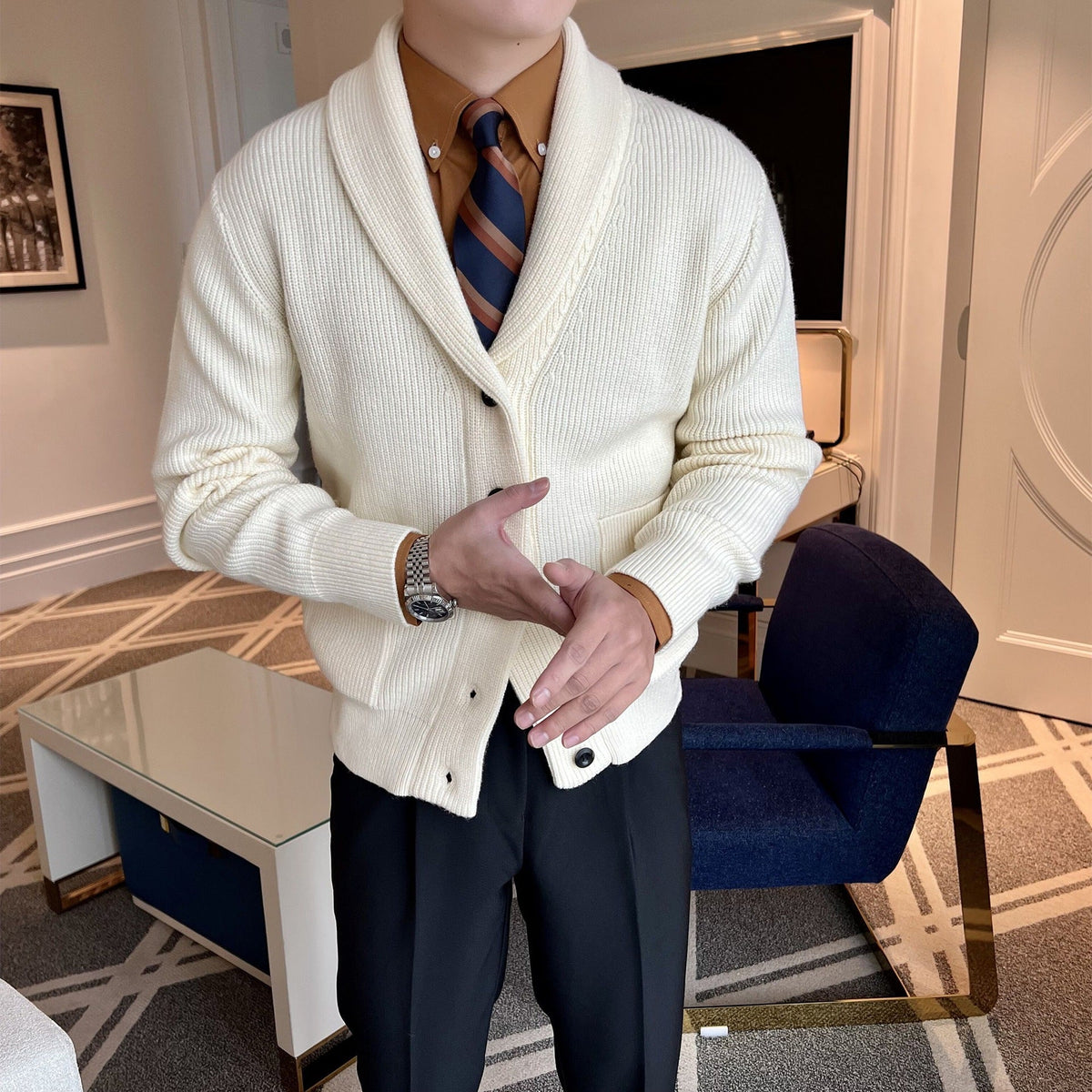 Men's Slim-Fit V-Neck Winter Cardigan - Harren Cole