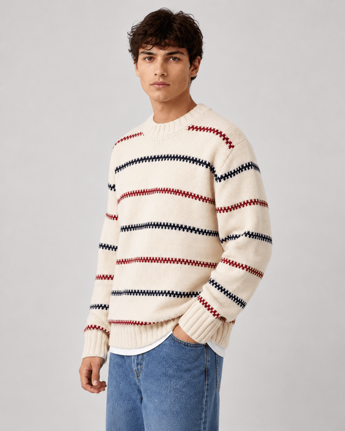 Men's Striped Knit Crew Neck Sweater - Harren Cole