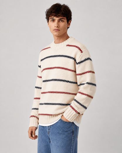 Men's Striped Knit Crew Neck Sweater - Harren Cole