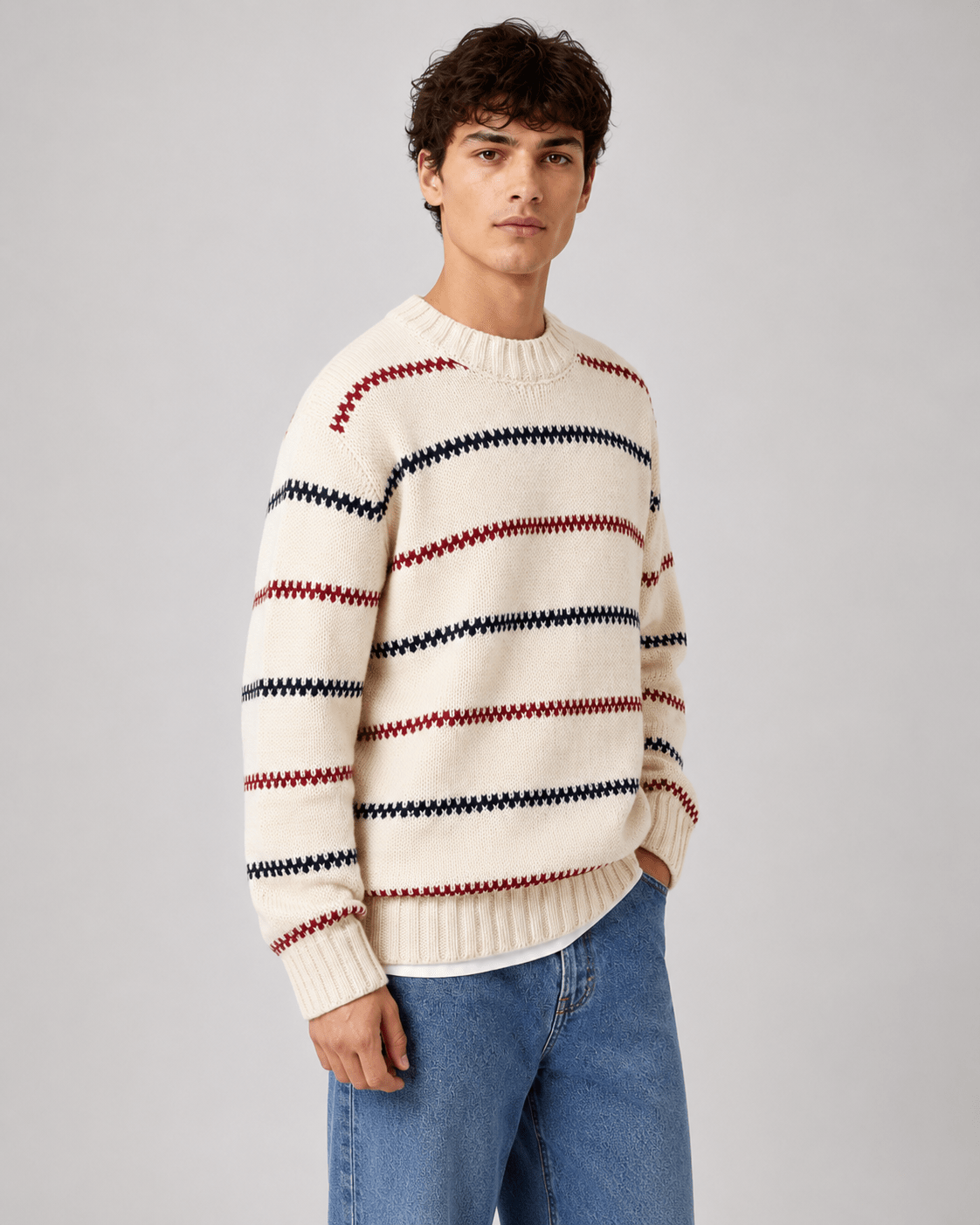 Men's Striped Knit Crew Neck Sweater - Harren Cole