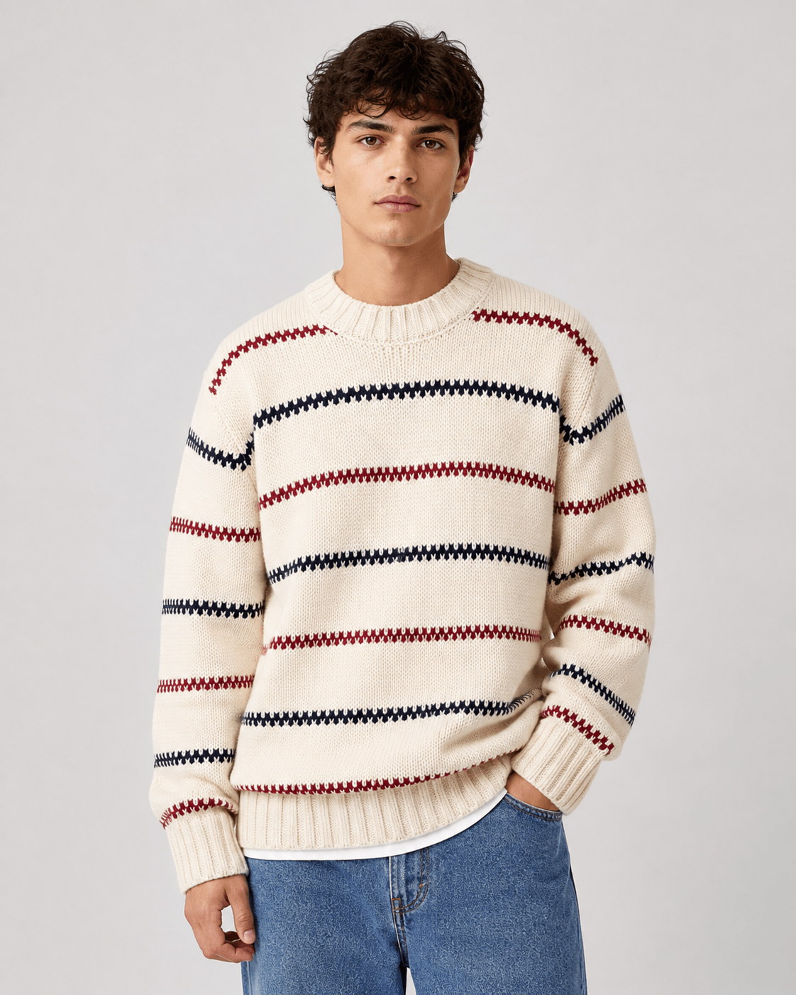 Men's Striped Knit Crew Neck Sweater - Harren Cole