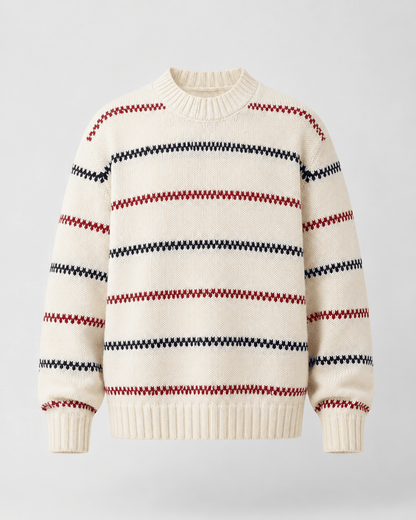 Men's Striped Knit Crew Neck Sweater - Harren Cole