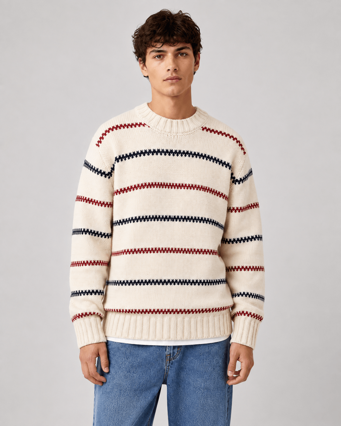 Men's Striped Knit Crew Neck Sweater - Harren Cole