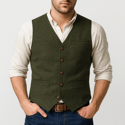 Men's Tailored Heathered Tweed Vest - Harren Cole