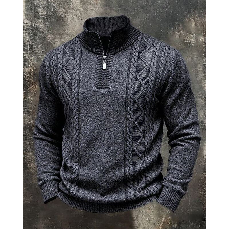 Men's Textured Cable Knit Half Zip Sweater - Harren Cole