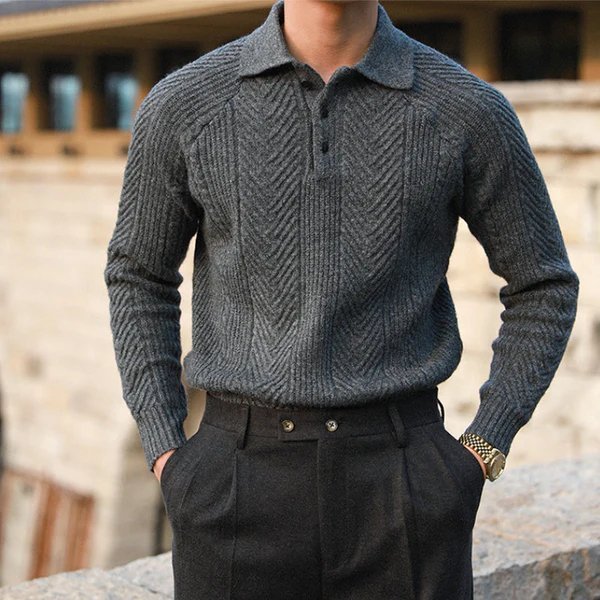 Men's Textured Knit Button Collar Sweater - Harren Cole