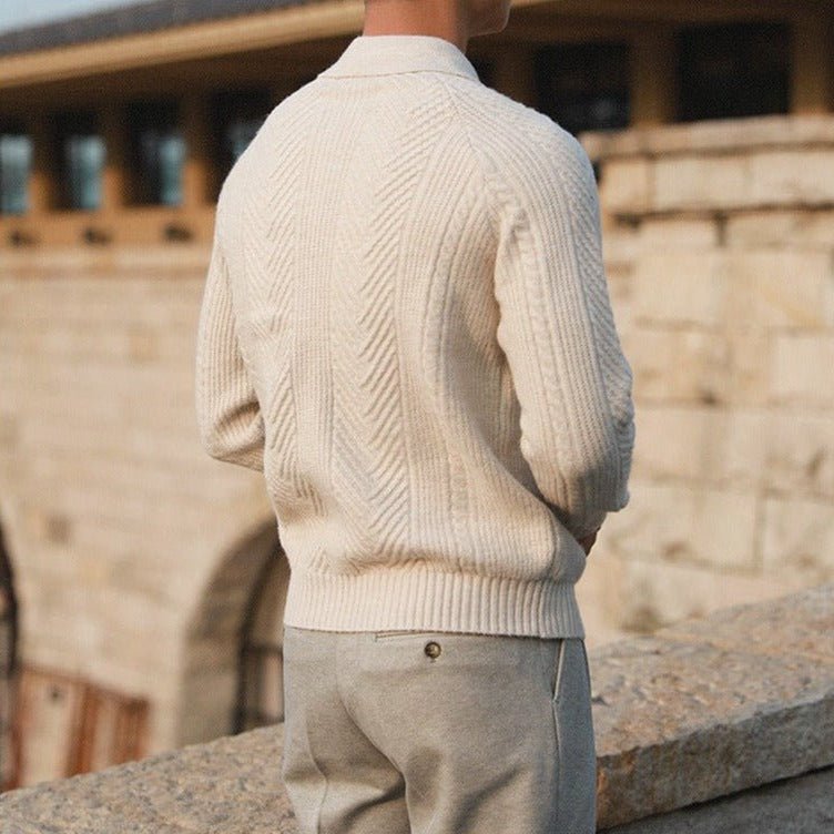 Men's Textured Knit Button Collar Sweater - Harren Cole