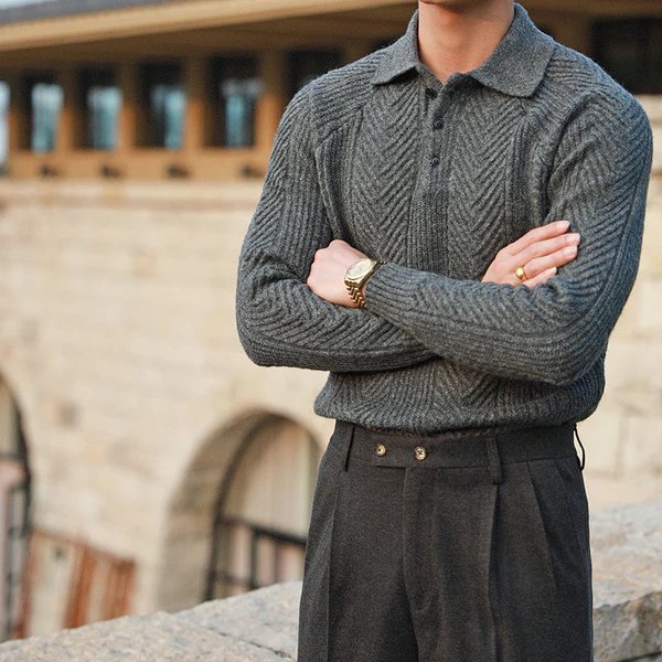 Men's Textured Knit Button Collar Sweater - Harren Cole