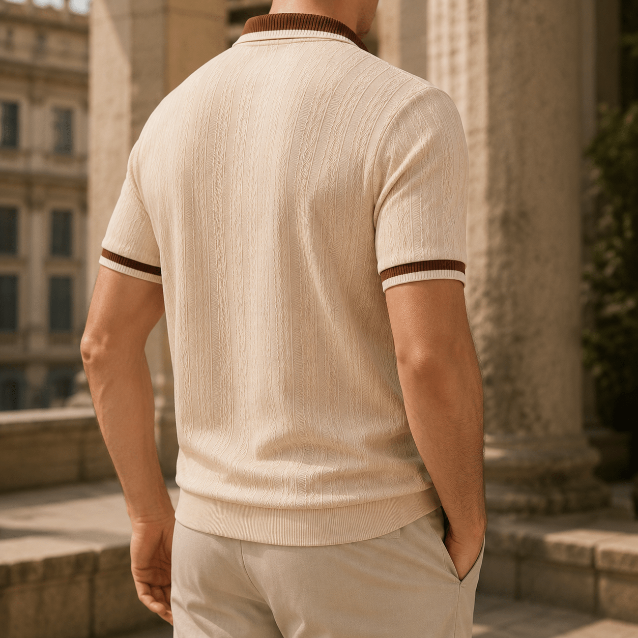 Men's Textured Woven Half Zip Polo Shirt - Harren Cole