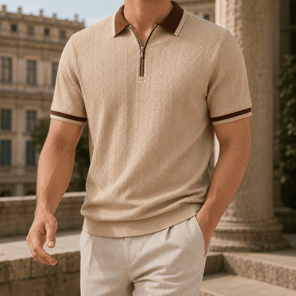 Men's Textured Woven Half Zip Polo Shirt - Harren Cole