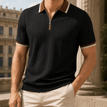 Men's Textured Woven Half Zip Polo Shirt - Harren Cole