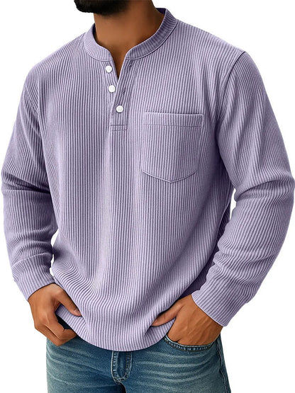 Men's Thermal Waffle Knit Henley Shirt With Chest Pocket - Harren Cole