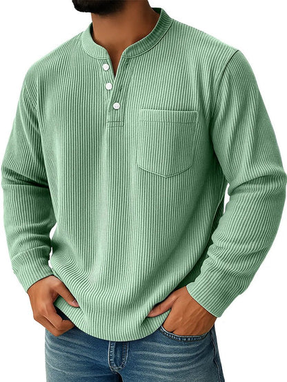 Men's Thermal Waffle Knit Henley Shirt With Chest Pocket - Harren Cole
