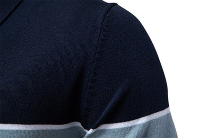 Men's Two - Tone V - Neck Polo Shirt with Ribbed Cuffs - Harren Cole