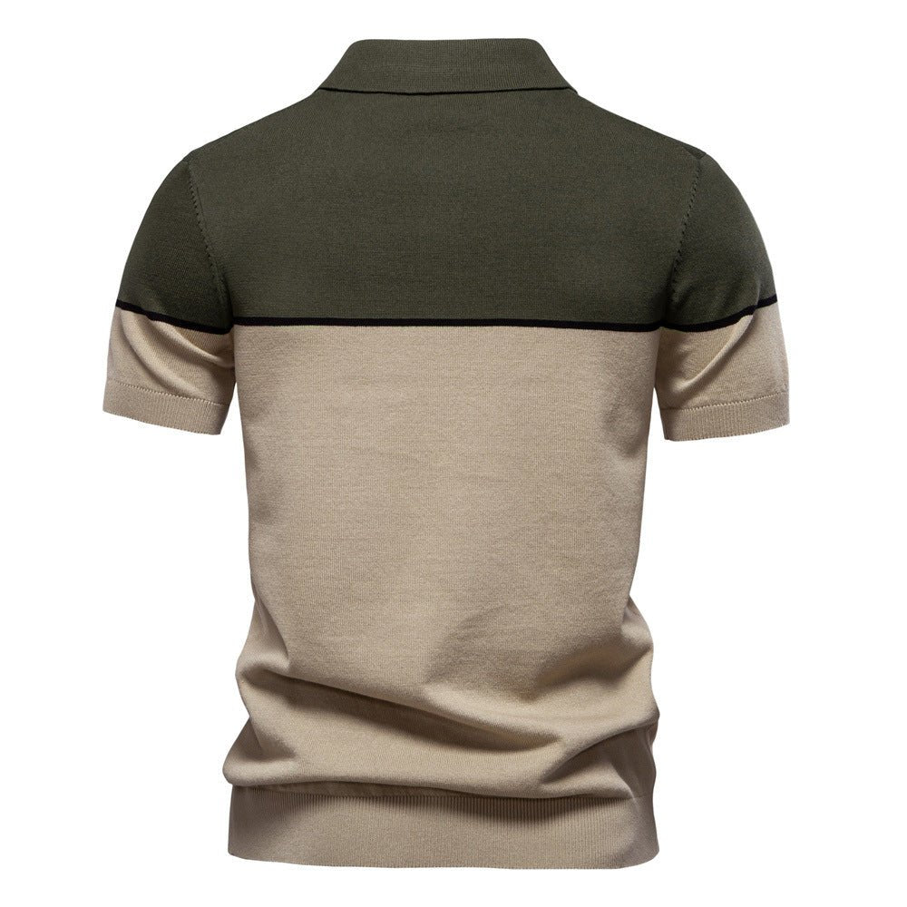 Men's Two - Tone V - Neck Polo Shirt with Ribbed Cuffs - Harren Cole