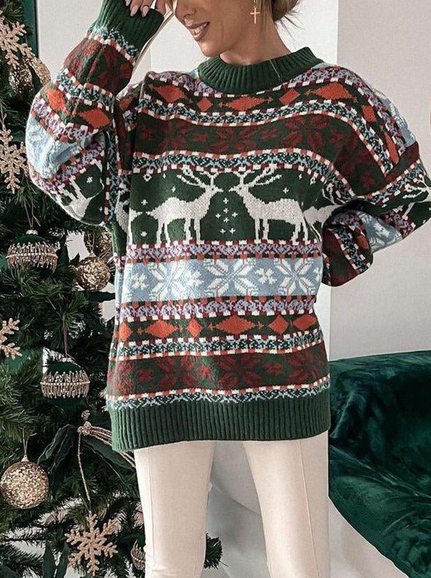 MerryPullover - Damen Vintage Print Sweater – Lässiger & Stilvoller Look - Livezo