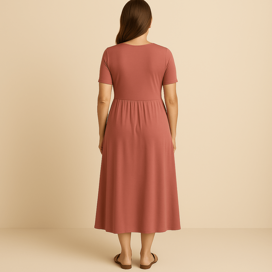 Midikleid mit V - Ausschnitt und fließender Silhouette - Livezo