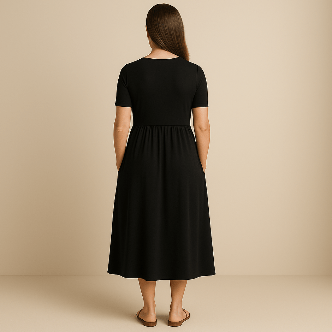 Midikleid mit V - Ausschnitt und fließender Silhouette - Livezo