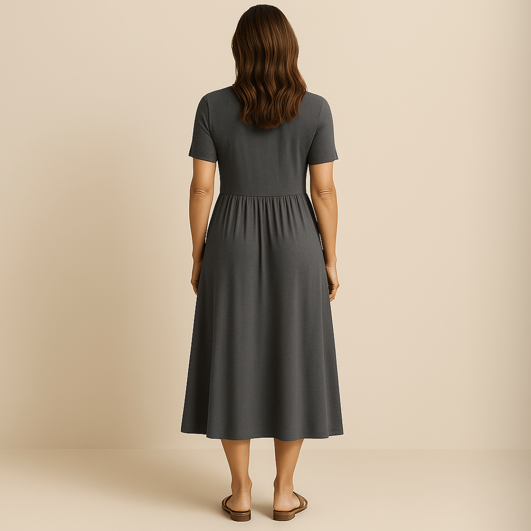 Midikleid mit V - Ausschnitt und fließender Silhouette - Livezo