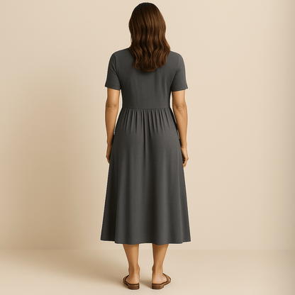 Midikleid mit V - Ausschnitt und fließender Silhouette - Livezo