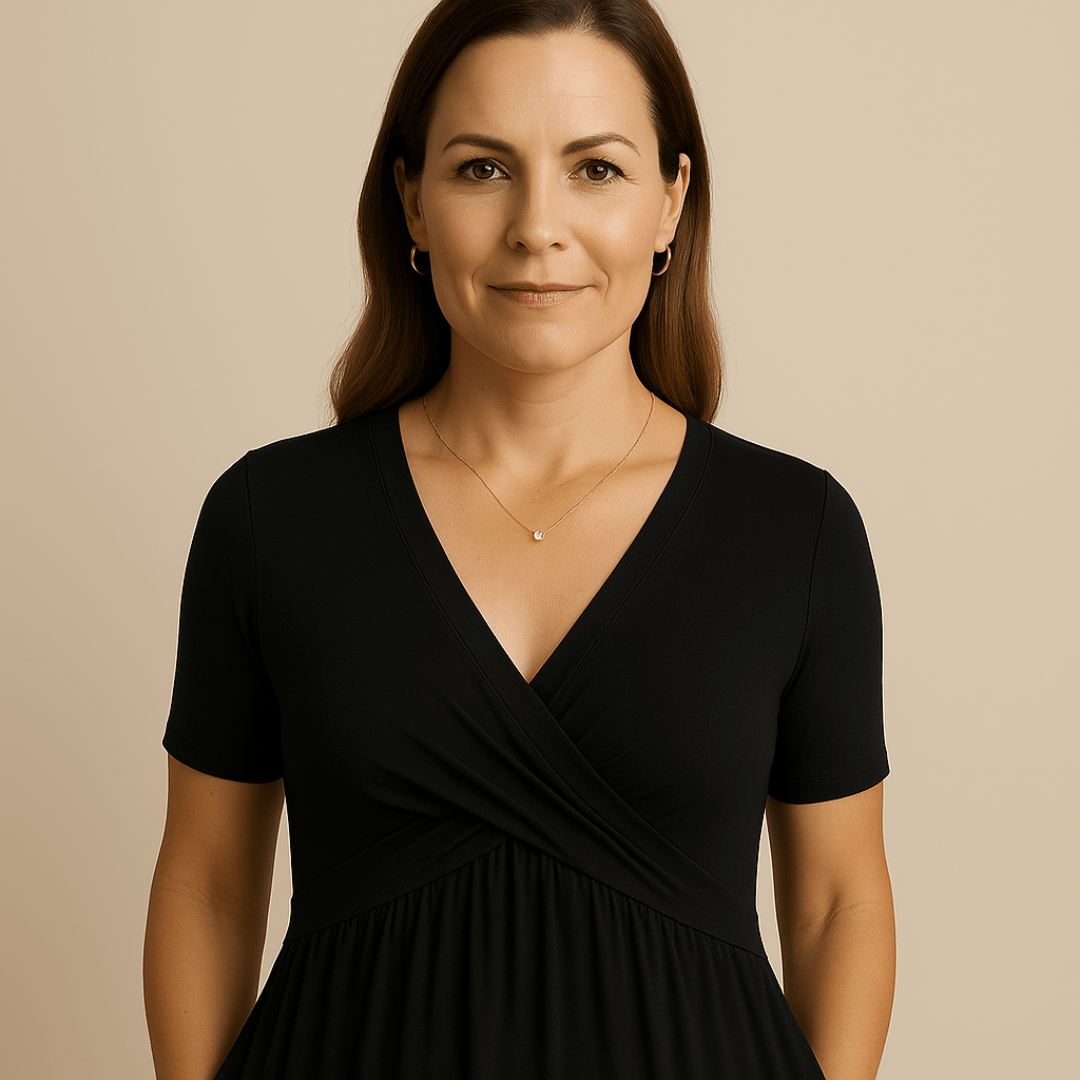 Midikleid mit V - Ausschnitt und fließender Silhouette - Livezo