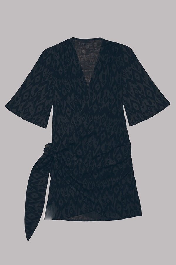 Minikleid aus Baumwoll - Leinen - Mischgewebe mit Knoten - Dekor - Livezo