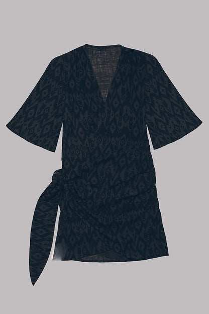 Minikleid aus Baumwoll - Leinen - Mischgewebe mit Knoten - Dekor - Livezo