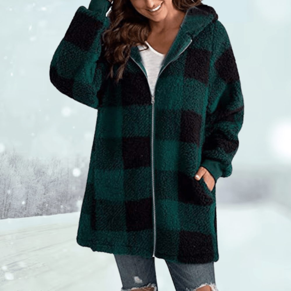 Nathalie - Gemütliche karierte Winterjacke mit Kapuze - Livezo