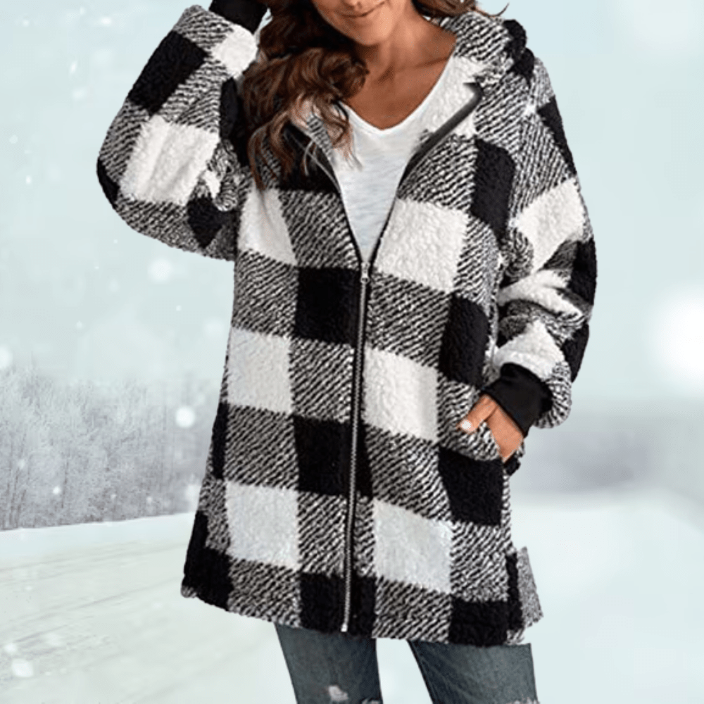 Nathalie - Gemütliche karierte Winterjacke mit Kapuze - Livezo