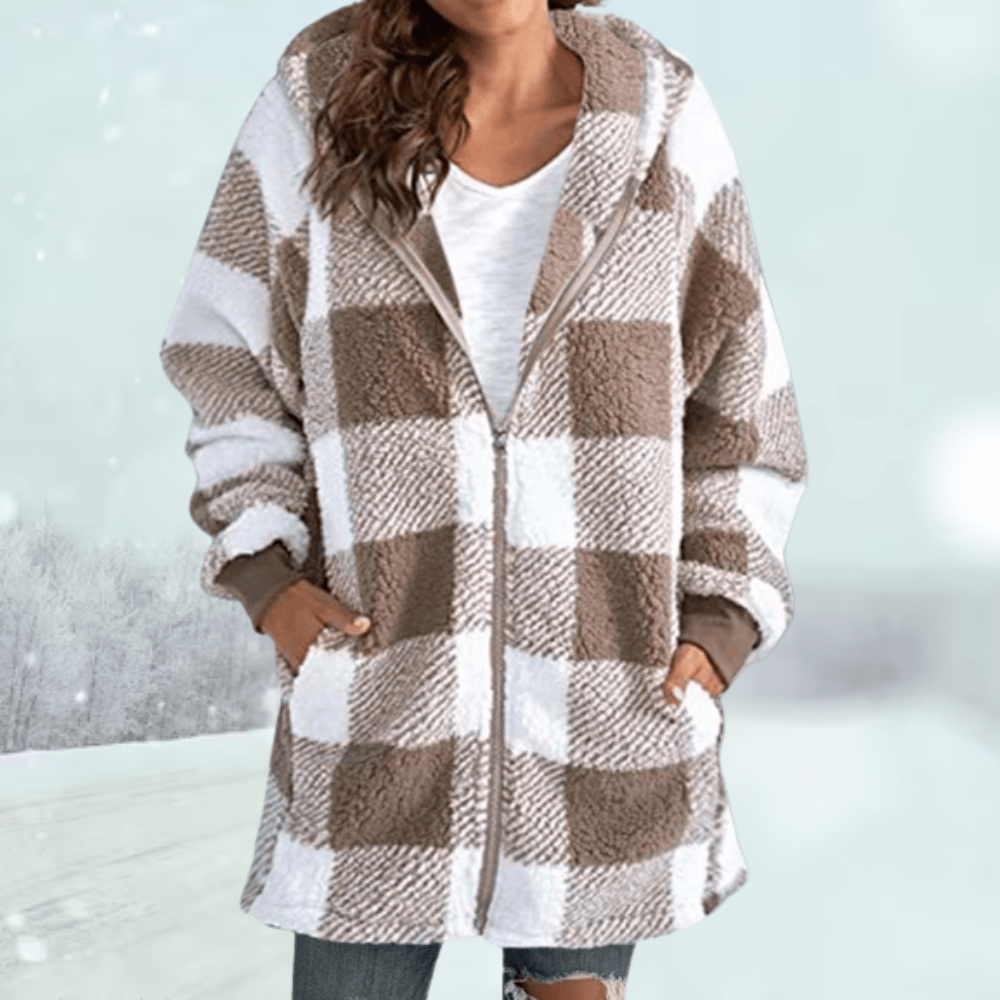 Nathalie - Gemütliche karierte Winterjacke mit Kapuze - Livezo