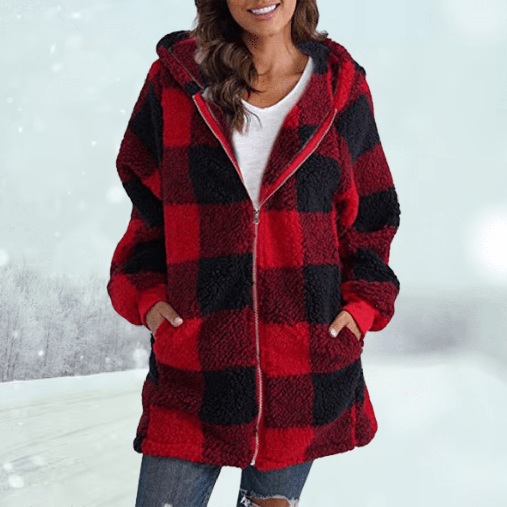 Nathalie - Gemütliche karierte Winterjacke mit Kapuze - Livezo