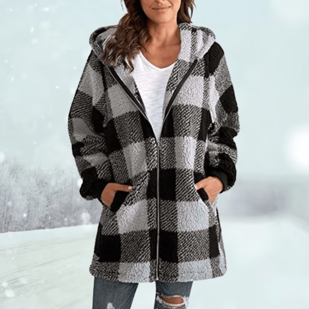 Nathalie - Gemütliche karierte Winterjacke mit Kapuze - Livezo