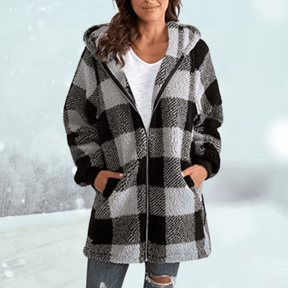 Nathalie - Gemütliche karierte Winterjacke mit Kapuze - Livezo