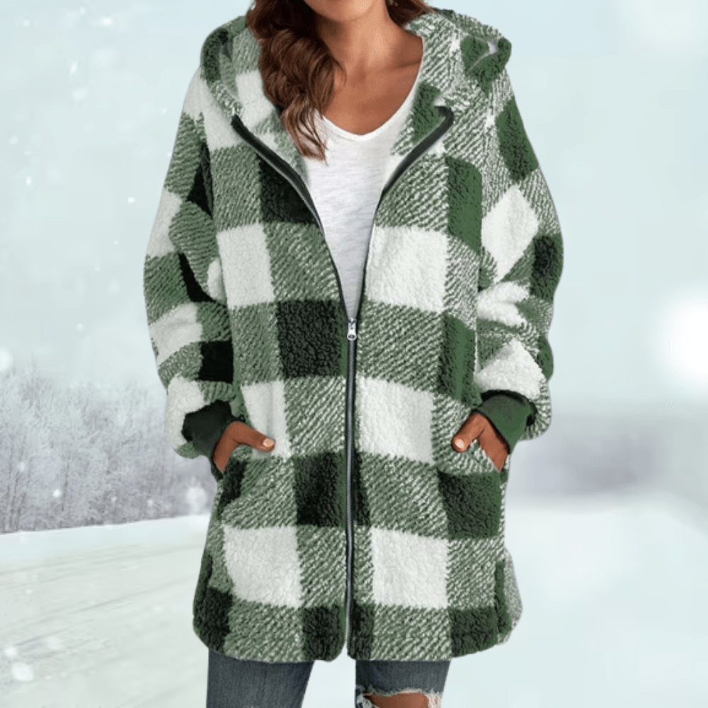 Nathalie - Gemütliche karierte Winterjacke mit Kapuze - Livezo