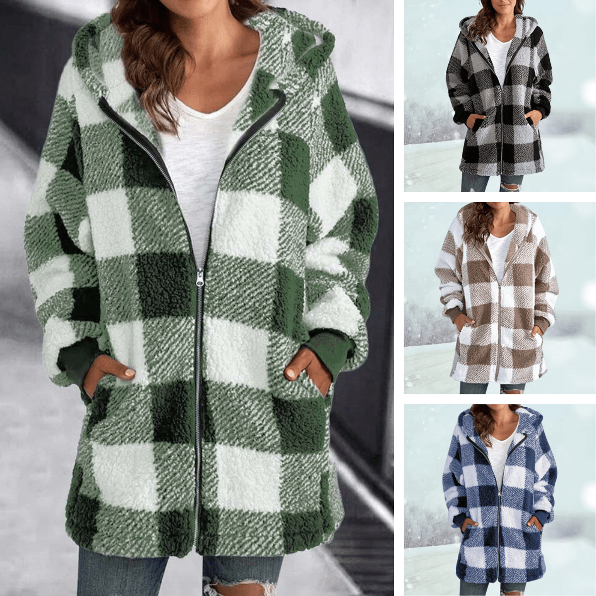 Nathalie - Gemütliche karierte Winterjacke mit Kapuze - Livezo