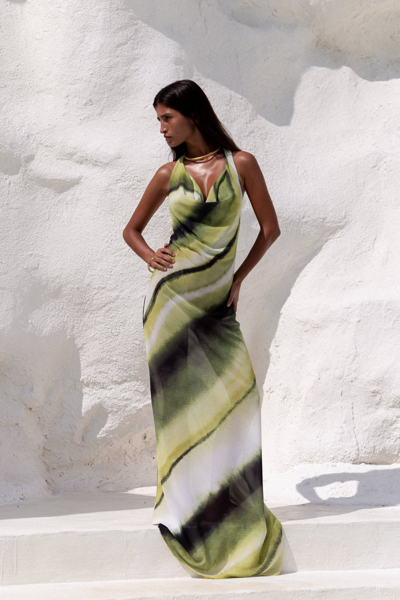 Olivgrünes ärmelloses Sommer - Maxikleid - Livezo