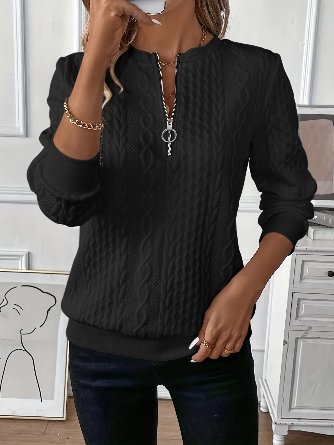 Olivia | Halb - Reißverschluss Strickpullover - Livezo