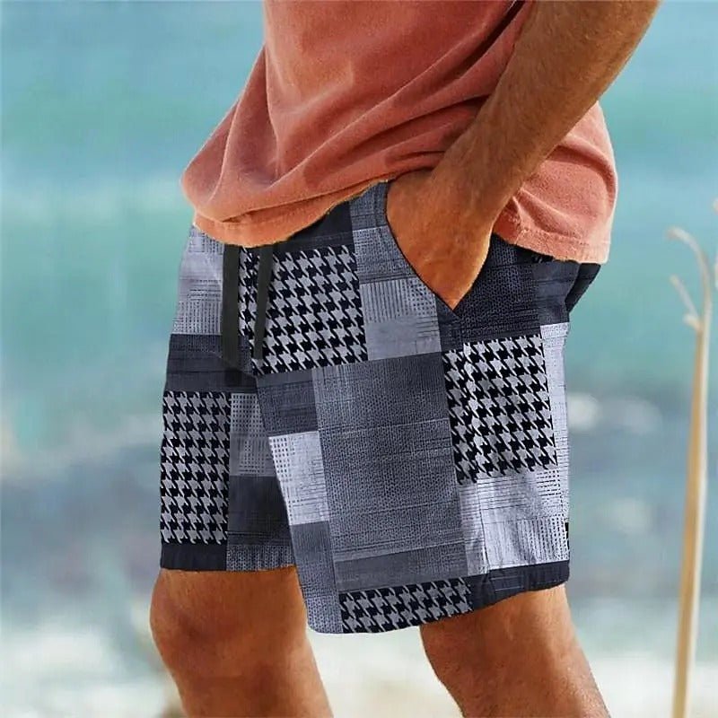 Patchwork Houndstooth Pattern Casual Shorts - Harren Cole