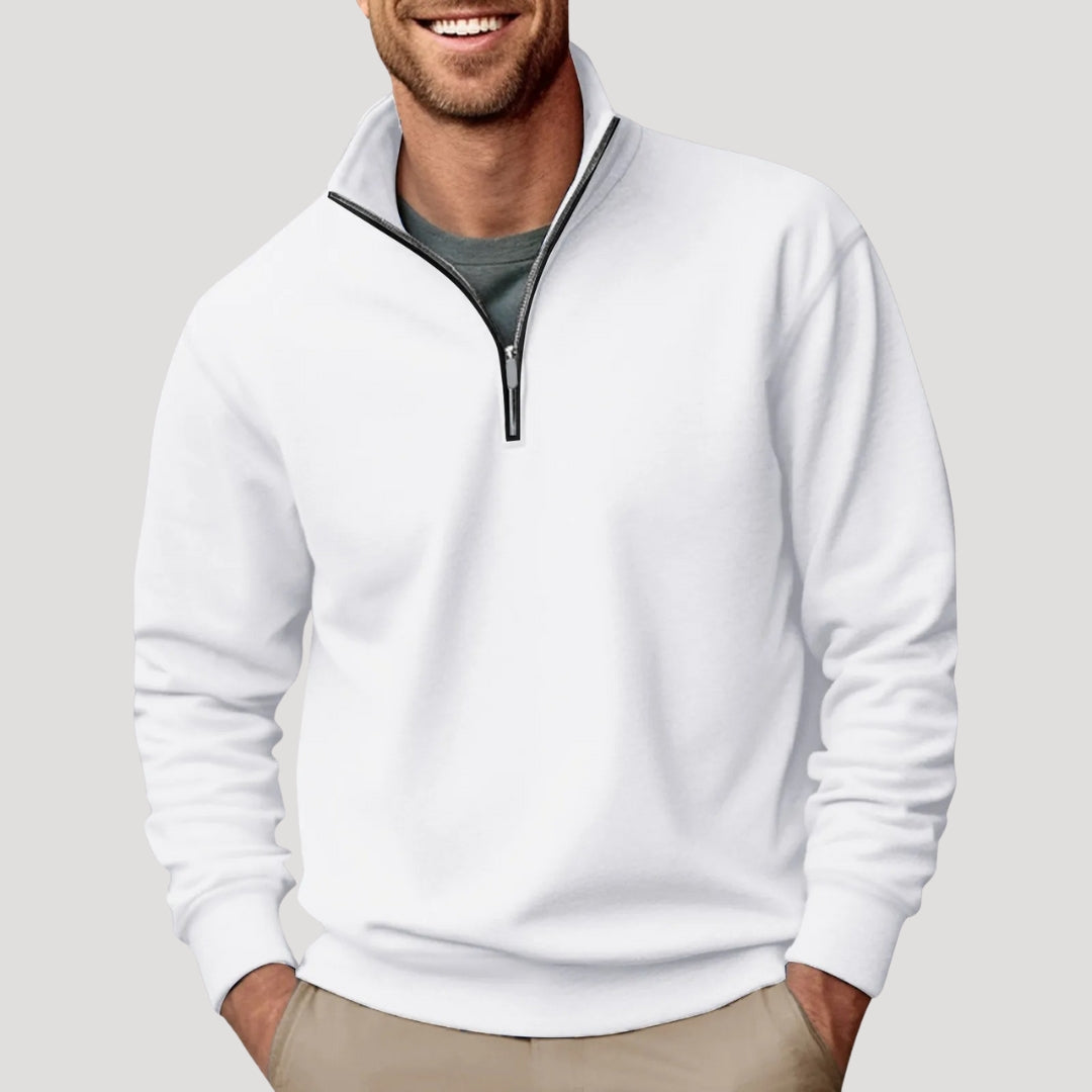 Men's classic quarter-zip sweater shown from the front