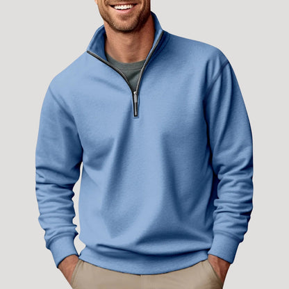 Men's quarter-zip sweater styled as a versatile layering piece