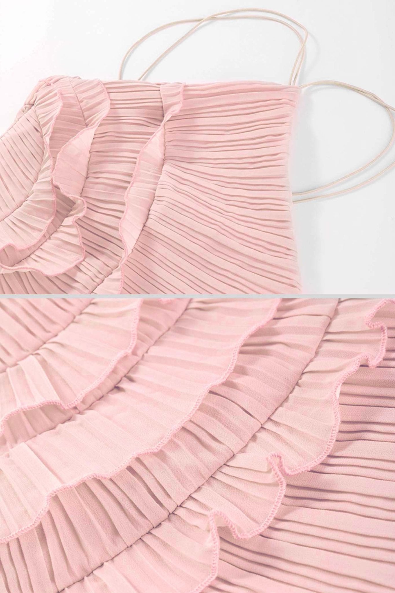 Plissiertes Midikleid mit Neckholder und kaskadierenden Rüschen in Pink - Livezo