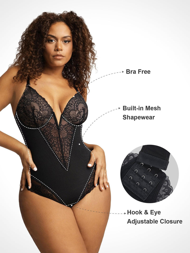 Shapewear Spitze Deep-V-Ausschnitt Body oder Faux-Leder-Röcke