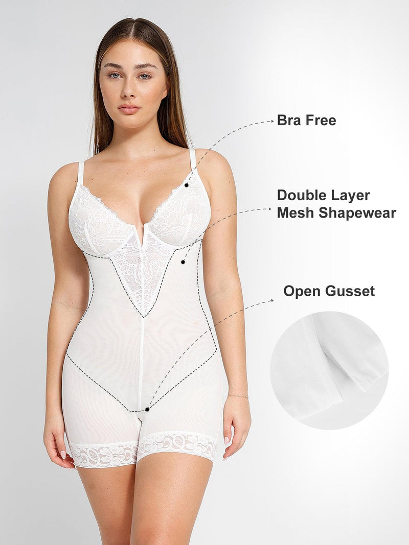 Shapewear Spitze Deep-V-Ausschnitt Body oder Faux-Leder-Röcke