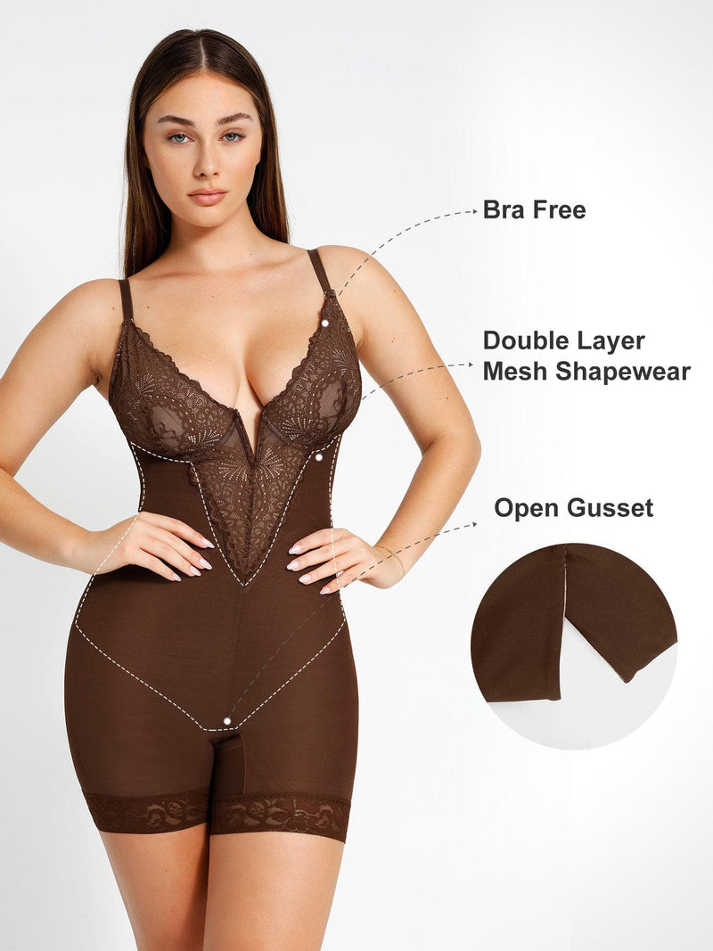 Shapewear Spitze Deep-V-Ausschnitt Body oder Faux-Leder-Röcke