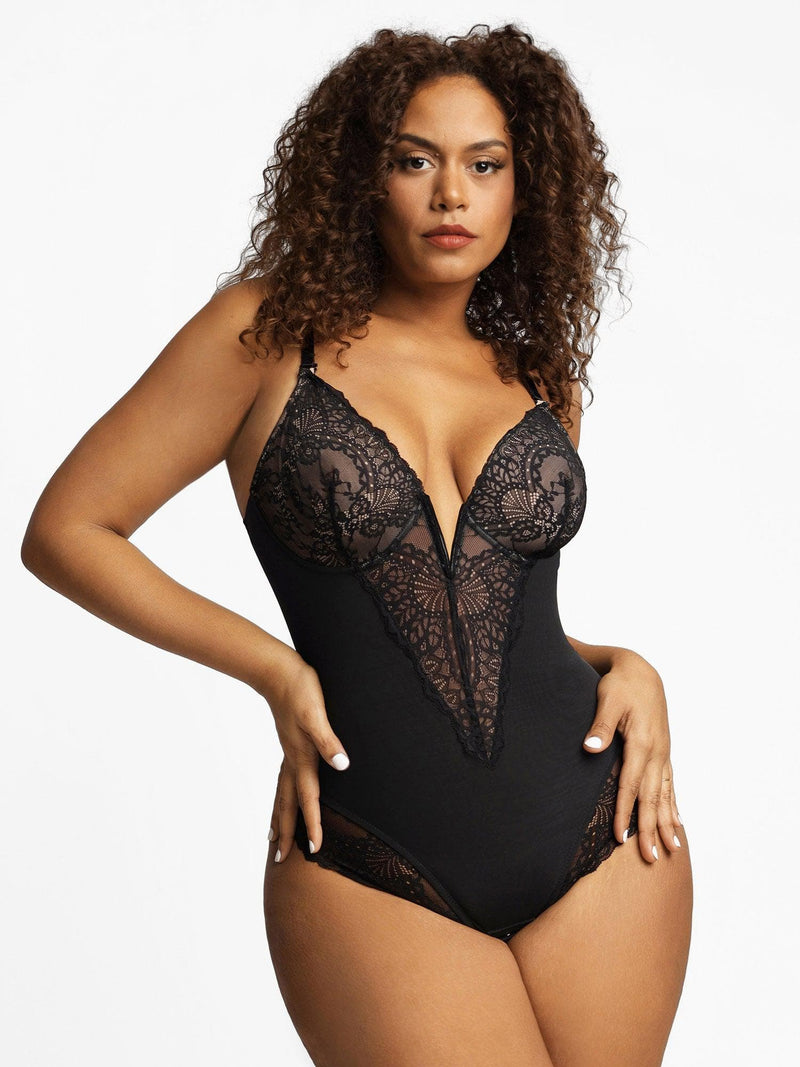 Shapewear Spitze Deep-V-Ausschnitt Body oder Faux-Leder-Röcke