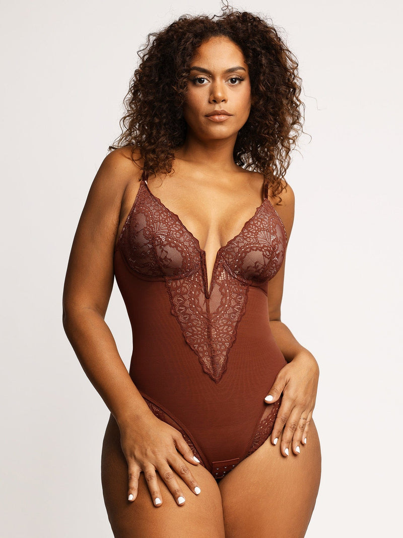Shapewear Spitze Deep-V-Ausschnitt Body oder Faux-Leder-Röcke