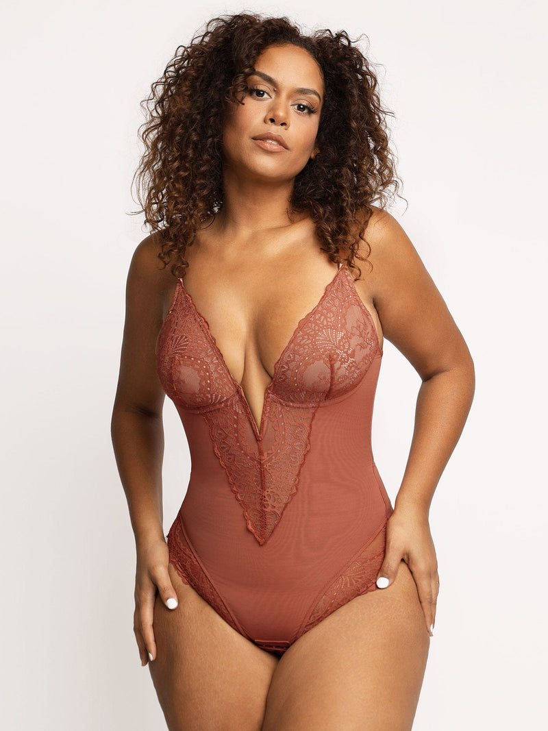 Shapewear Spitze Deep-V-Ausschnitt Body oder Faux-Leder-Röcke