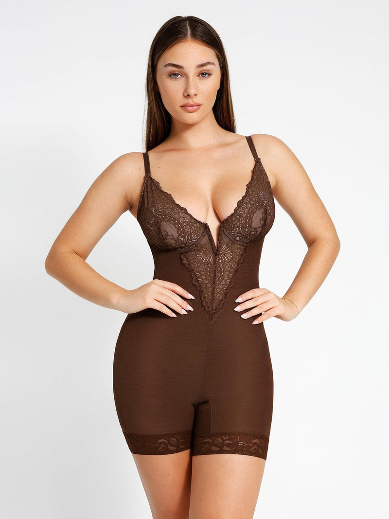 Shapewear Spitze Deep-V-Ausschnitt Body oder Faux-Leder-Röcke